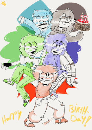 An illustration I made for my 17th birthday last year Containing me and all my original characters