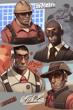 A painting study of the TF2 mercs Inspiration/reference: https://www.instagram.com/p/CfKfzQovGh-/?img_index=9