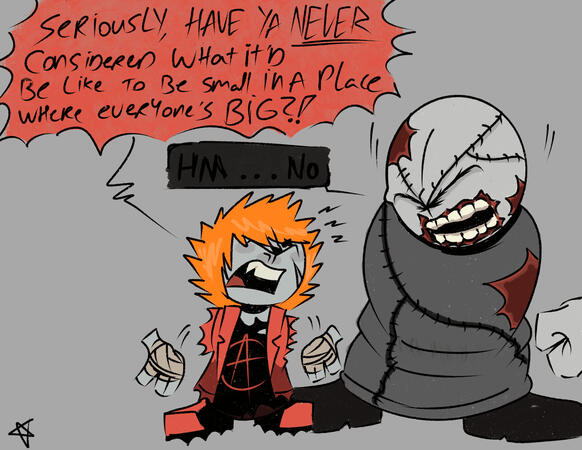 Abeona interacting with a G03LM (Madness Projext Nexus) Abeona is my fan-made character of Madness Combat (Krinkels)