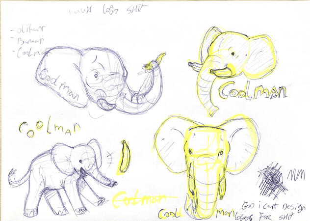 Sketches for a logo of a fruit (banana) company It was for a school project where we had to design and animate an logo containing an animal and an product